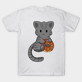 Grey Tabby Cat with donut T-Shirt